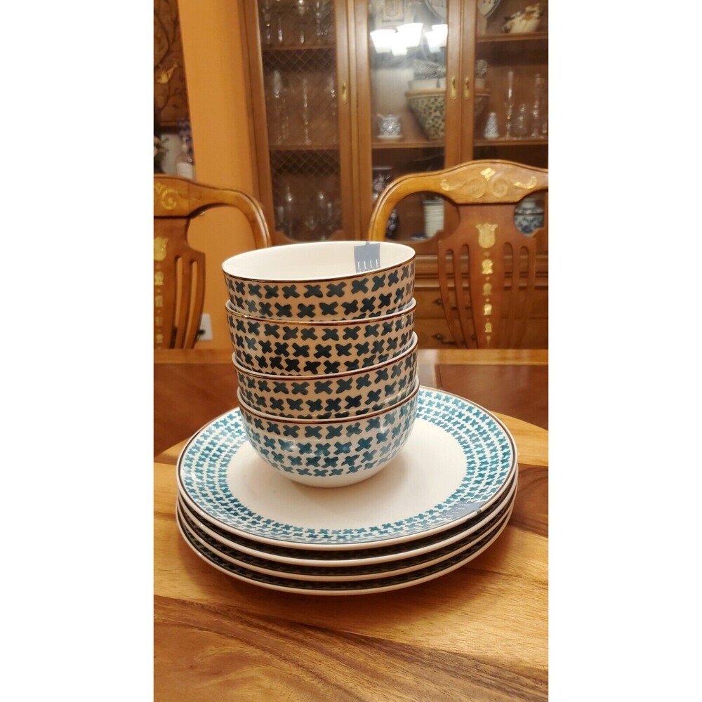Elle Collection Delice Casual Round Dinnerware Set of 4 Plates and 4 Bowls
